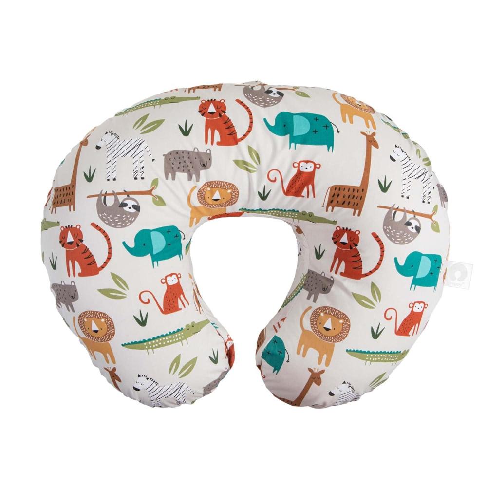 imageBoppy Nursing Pillow  Ergonomic Bottle ampamp Breastfeeding Pillow with High Firm Large Area WaterRepellent Cushion with Washable Cover Baby Safety Alliance Verified  Oatmeal BoucleNeutral Jungle Colors