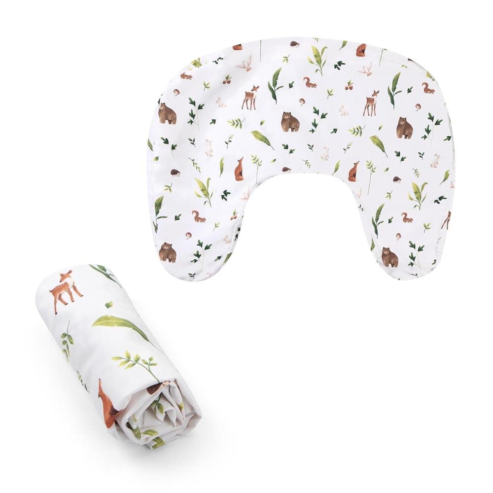 imageBoppy Nursing Pillow Cover Colorful Wildlife Cotton Blend Fits The Original Support for Breastfeeding Bottle Feeding and Bonding Cover Only Sold SeparatelyNeutral Plants and Animals