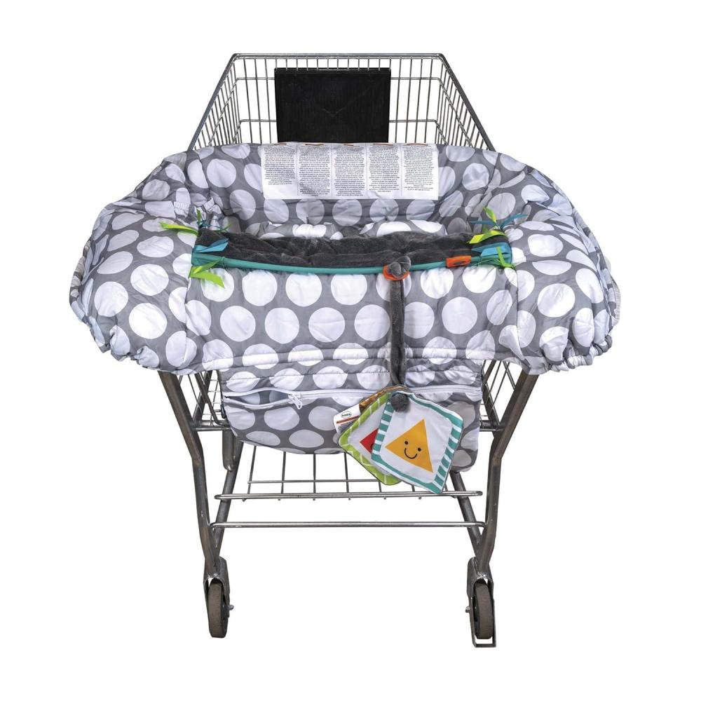 imageBoppy Shopping Cart Cover for Baby  360 Coverage Cart Cover for Babies with Safety Harness Toy Tether OneHand Placement MachineWashable 6 Month ampamp Up  SunshineGray Jumbo Dots