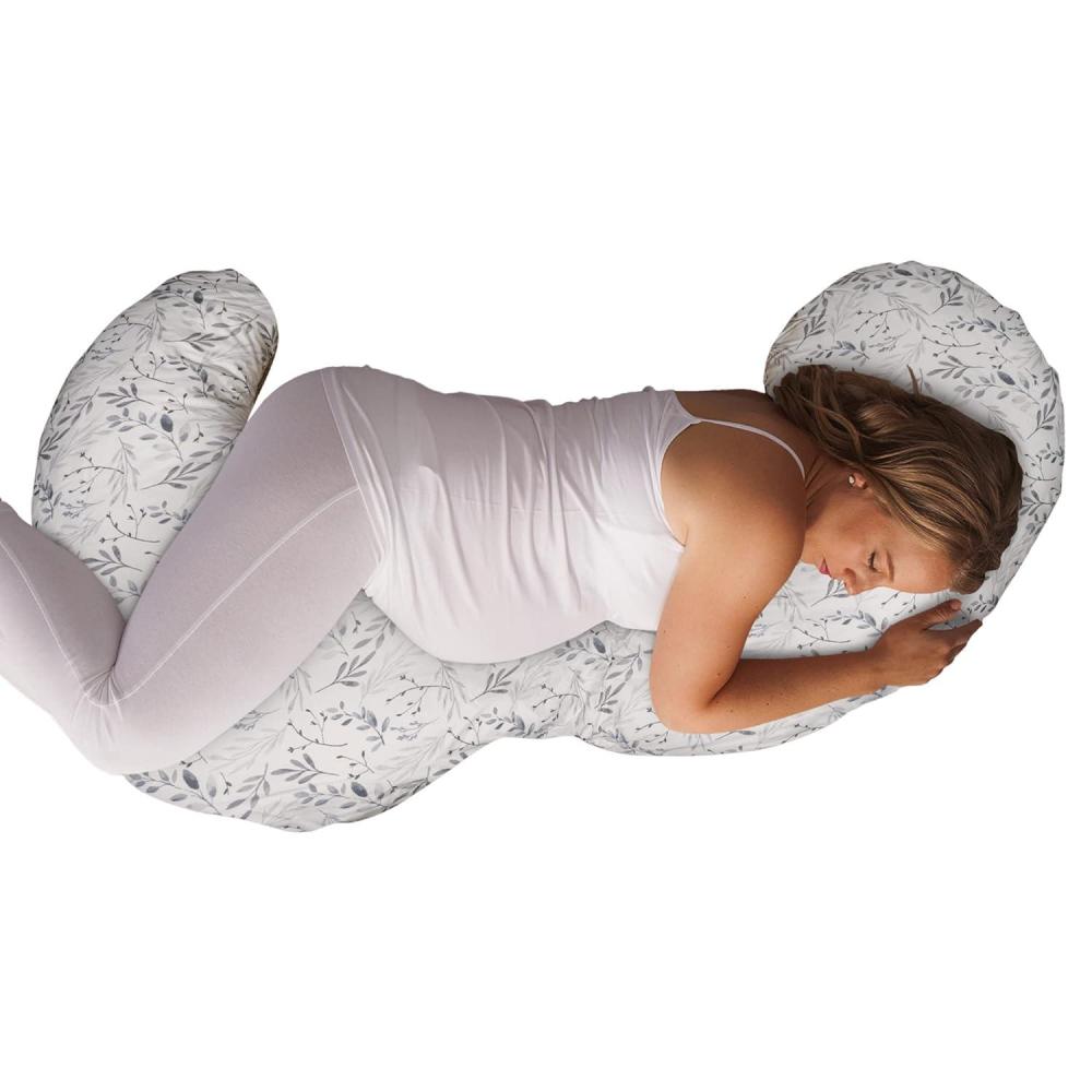 imageBoppy Total Body Pregnancy Pillow Gray Scattered Leaves Supportive Pregnancy Body Pillow for Versatile Full Body Use Contoured Shape at All StagesGray Scattered Leaves
