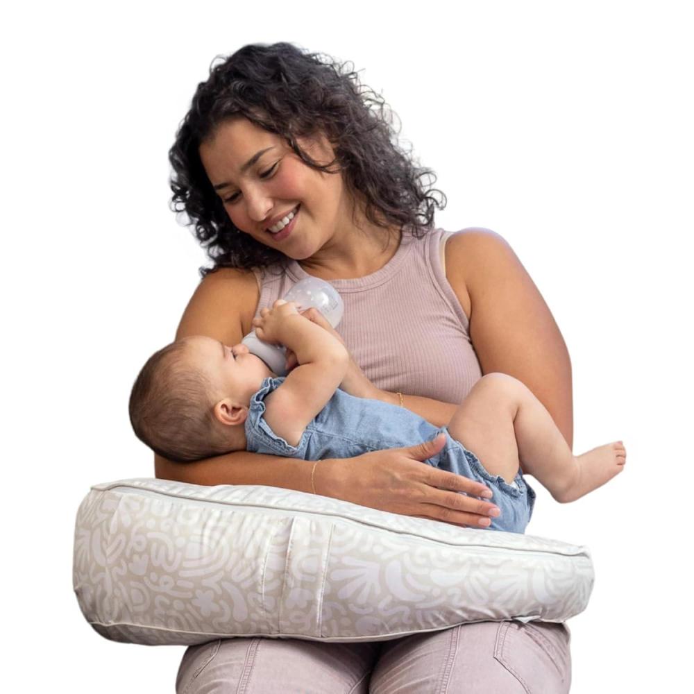 imageBoppy Uplift Nursing Pillow  Wedge Bottle ampamp Breastfeeding Pillow to Reduce SpitUp and Reflux Symptoms with BodyInclusive Opening and Belt Baby Safety Alliance Verified  Pink Garden FlowersCream Retro Squiggles