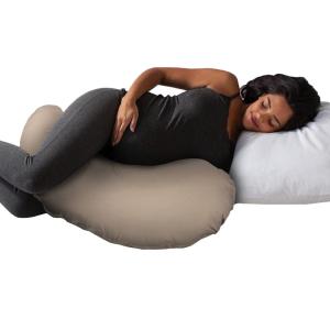 Boppy Cuddle Pregnancy Pillow – Compact Ergonomic Maternity Pillow, Versatile Support, Great Side Sleeper Pillow, Washable, with Cooling Rayon Cover – Gray Basket Weave(Organic Biscuit)