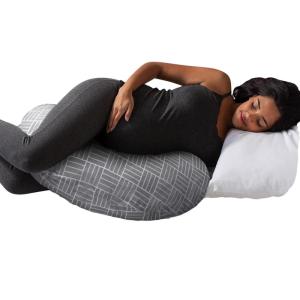 Boppy Cuddle Pregnancy Pillow – Compact Ergonomic Maternity Pillow, Versatile Support, Great Side Sleeper Pillow, Washable, with Cooling Rayon Cover – Gray Basket Weave(Gray Basket Weave)