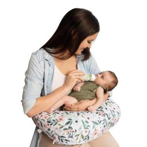 Boppy Nursing Pillow – Ergonomic Bottle & Breastfeeding Pillow with High, Firm, Large Area, Water-Repellent Cushion with Washable Cover; Baby Safety Alliance Verified – Oatmeal Boucle(Pink Garden Flowers)
