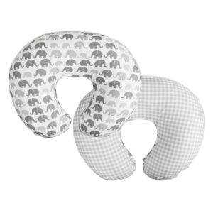 Boppy Nursing Pillow Cover, Colorful Wildlife, Cotton Blend, Fits The Original Support for Breastfeeding, Bottle Feeding, and Bonding, Cover Only, Sold Separately(Gray Elephants Plaid)