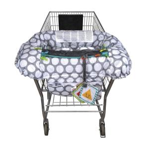 Boppy Shopping Cart Cover for Baby – 360° Coverage Cart Cover for Babies with Safety Harness, Toy Tether, One-Hand Placement, Machine-Washable, 6 Month & Up – Sunshine(Gray Jumbo Dots)