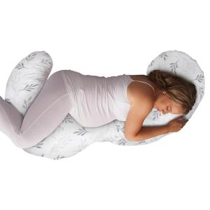 Boppy Total Body Pregnancy Pillow, Gray Scattered Leaves, Supportive Pregnancy Body Pillow for Versatile Full Body Use, Contoured Shape at All Stages(Gray Wispy Leaves)