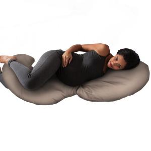 Boppy Total Body Pregnancy Pillow, Gray Scattered Leaves, Supportive Pregnancy Body Pillow for Versatile Full Body Use, Contoured Shape at All Stages(Organic Biscuit)