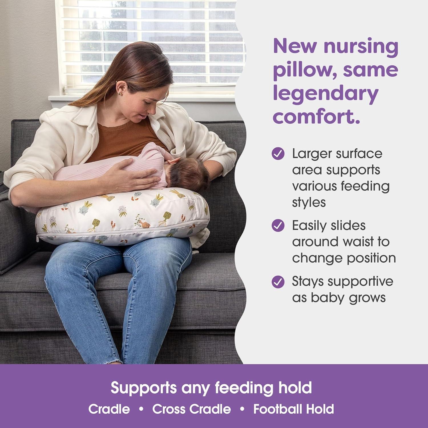 imageBoppy Nursing Pillow Ergonomic Bottle ampamp Breastfeeding Pillow with High Firm Large Area WaterRepellent Cushion with Washable Cover Baby Safety Alliance Verified Quilted MossTan Happy Houseplants