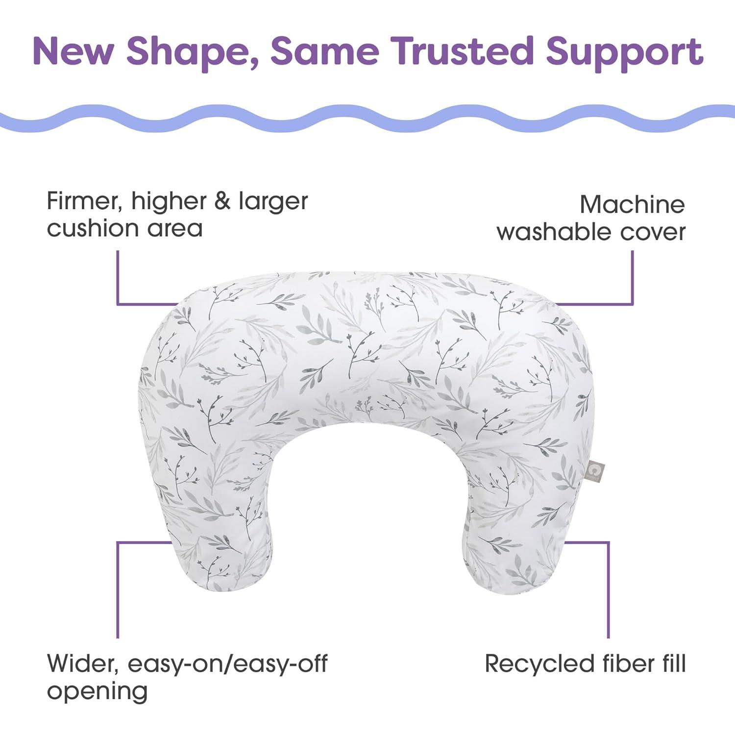 imageBoppy Nursing Pillow Ergonomic Bottle ampamp Breastfeeding Pillow with High Firm Large Area WaterRepellent Cushion with Washable Cover Baby Safety Alliance Verified Quilted MossGray Gentle Leaves