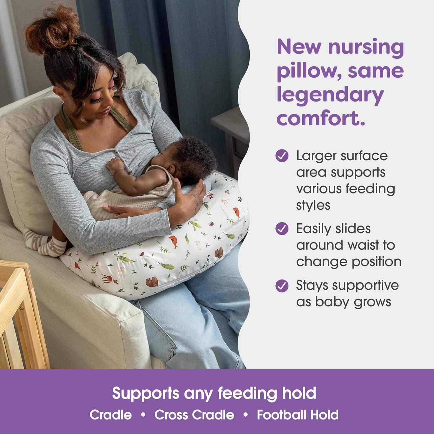 imageBoppy Nursing Pillow Ergonomic Bottle ampamp Breastfeeding Pillow with High Firm Large Area WaterRepellent Cushion with Washable Cover Baby Safety Alliance Verified Quilted MossNeutral Plants and Animals