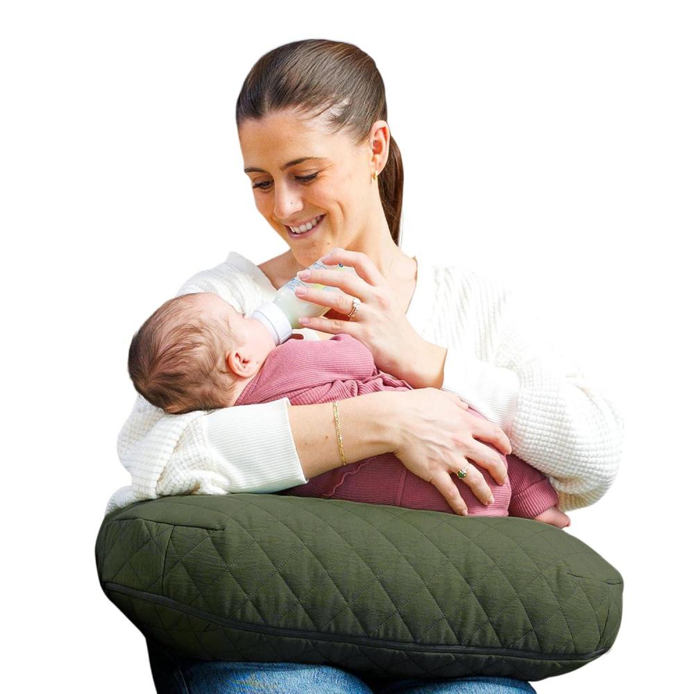 imageBoppy Nursing Pillow Ergonomic Bottle ampamp Breastfeeding Pillow with High Firm Large Area WaterRepellent Cushion with Washable Cover Baby Safety Alliance Verified Quilted MossLuxe Quilted Moss