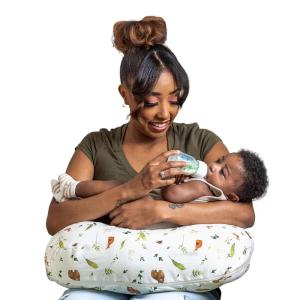 Boppy Nursing Pillow – Ergonomic Bottle & Breastfeeding Pillow with High, Firm, Large Area, Water-Repellent Cushion with Washable Cover; Baby Safety Alliance Verified – Quilted Moss(Neutral Plants and Animals)