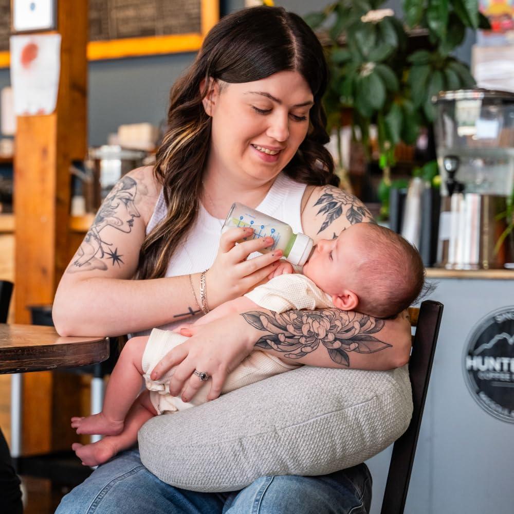 imageBoppy Anywhere Travel Nursing Pillow  Compact Ergonomic Bottle ampamp Breastfeeding Pillow with Snap ampamp Loop Hanging Closure and Firm Hypoallergenic Fill Baby Safety Alliance Verified  Gray 20