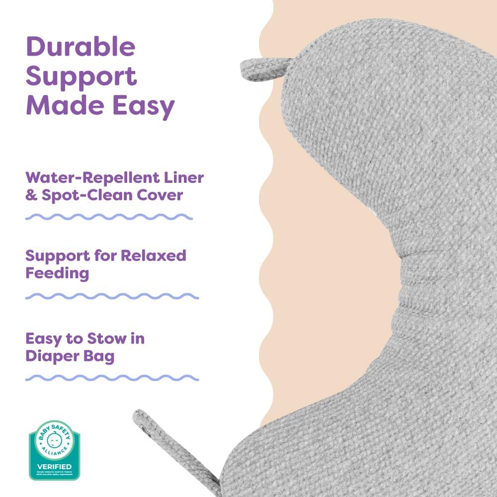imageBoppy Anywhere Travel Nursing Pillow  Compact Ergonomic Bottle ampamp Breastfeeding Pillow with Snap ampamp Loop Hanging Closure and Firm Hypoallergenic Fill Baby Safety Alliance Verified  Gray 20