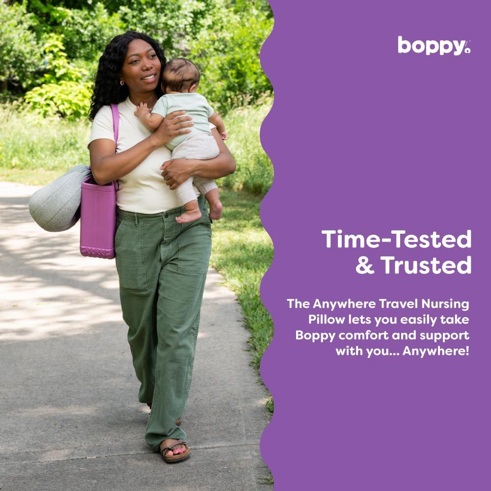 imageBoppy Anywhere Travel Nursing Pillow  Compact Ergonomic Bottle ampamp Breastfeeding Pillow with Snap ampamp Loop Hanging Closure and Firm Hypoallergenic Fill Baby Safety Alliance Verified  Gray 20