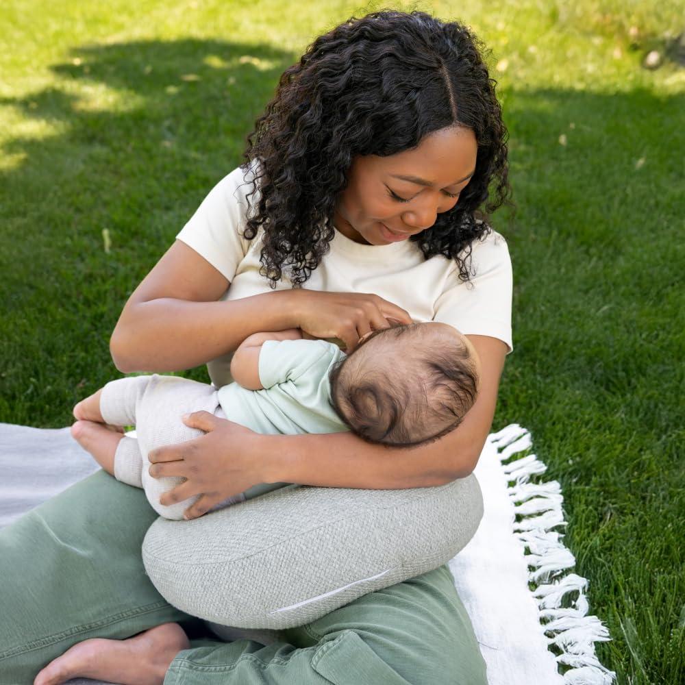 imageBoppy Anywhere Travel Nursing Pillow  Compact Ergonomic Bottle ampamp Breastfeeding Pillow with Snap ampamp Loop Hanging Closure and Firm Hypoallergenic Fill Baby Safety Alliance Verified  Gray 20